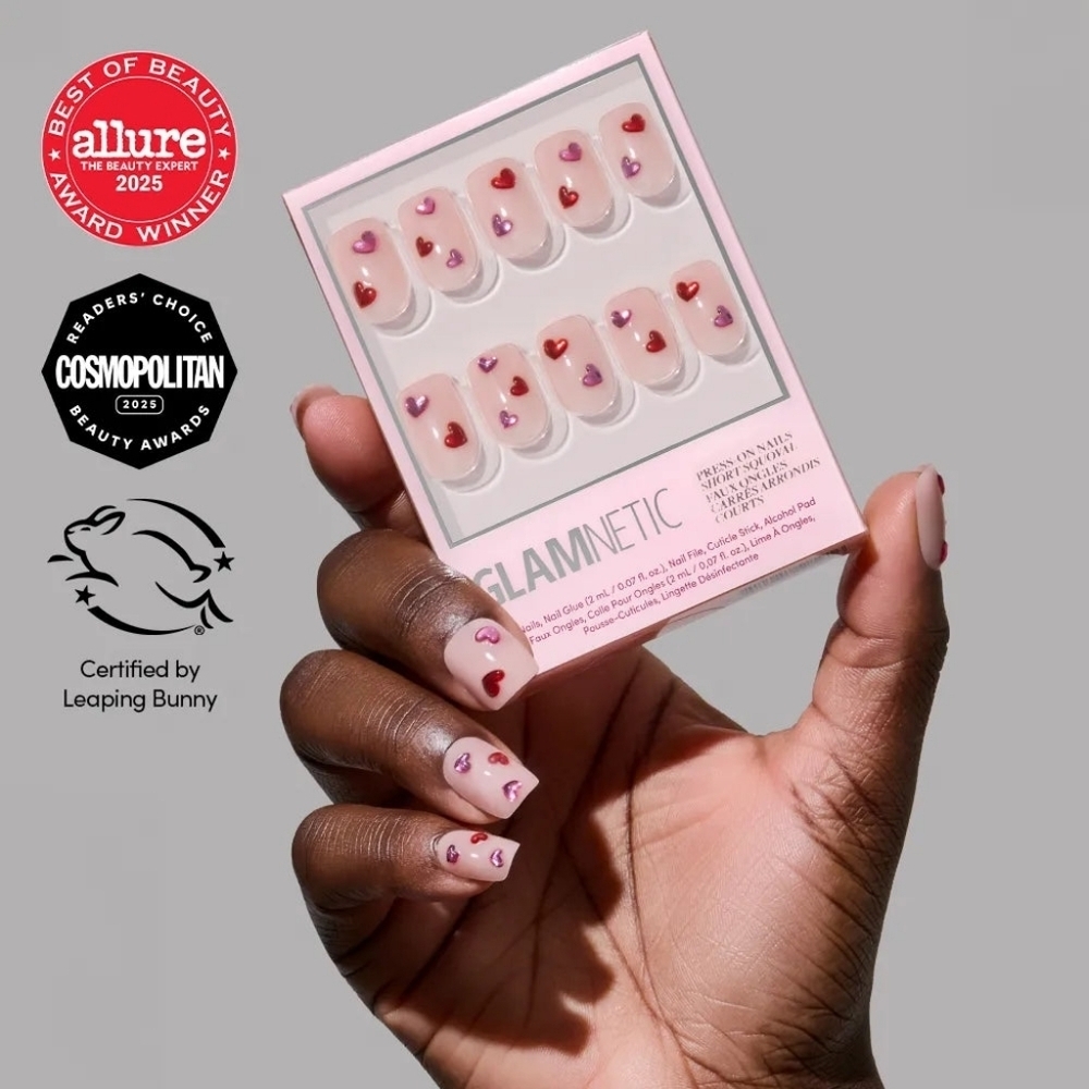 Glamnetic Dear Lover Short Squoval Square Valentine Hearts Metallic Nails New - Picture 6 of 11